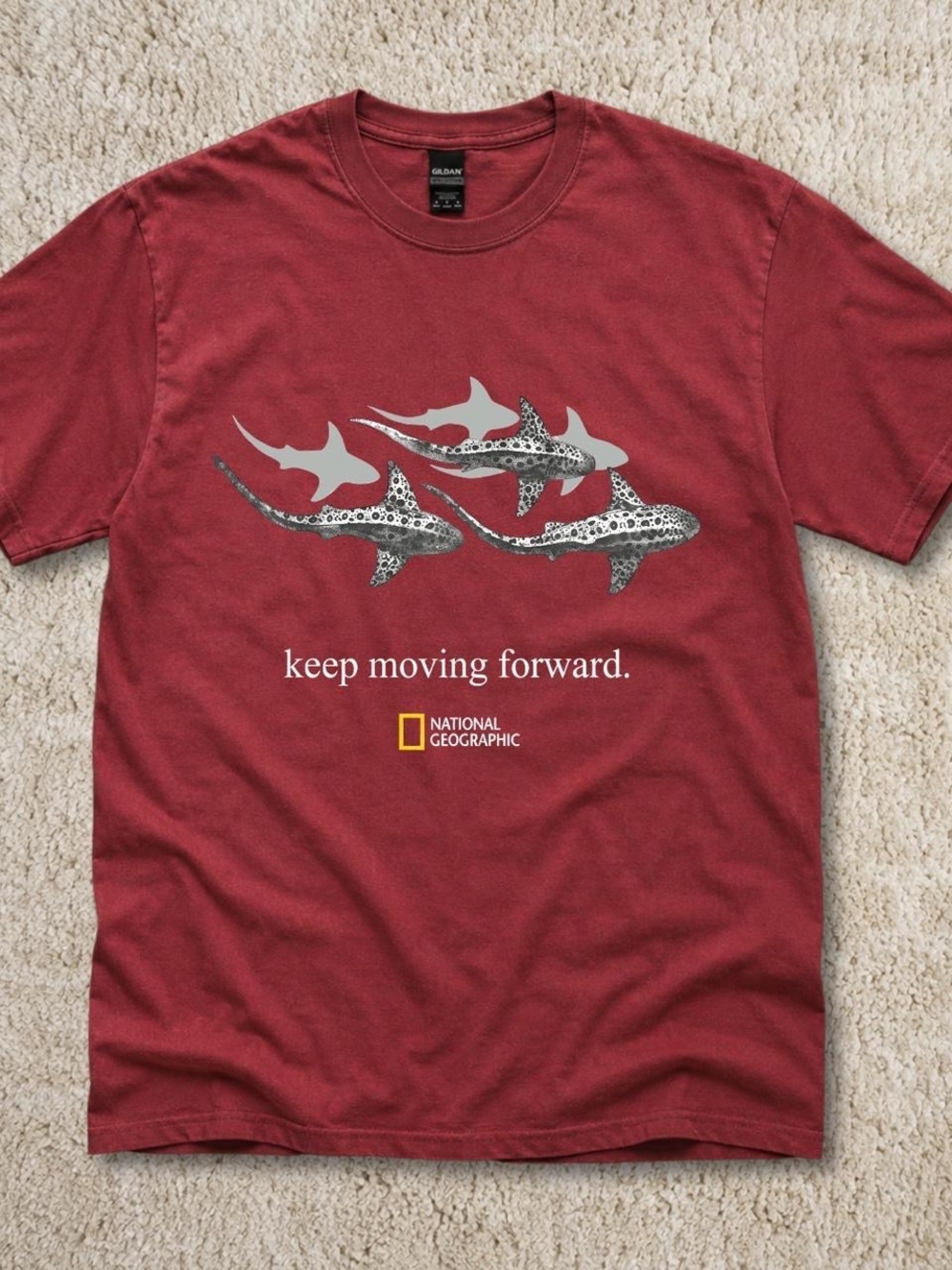 Gildan Red Short Sleeve Tee with Shark Graphic